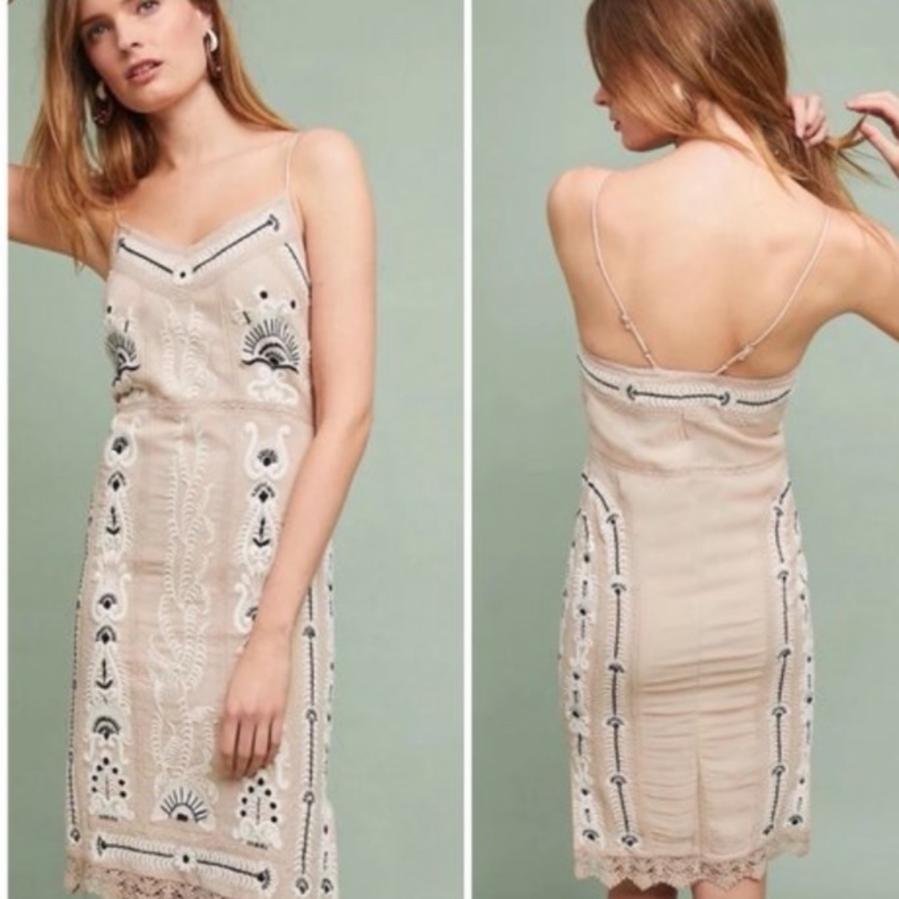 Anthropologie maeve Embroidered Slip Dress